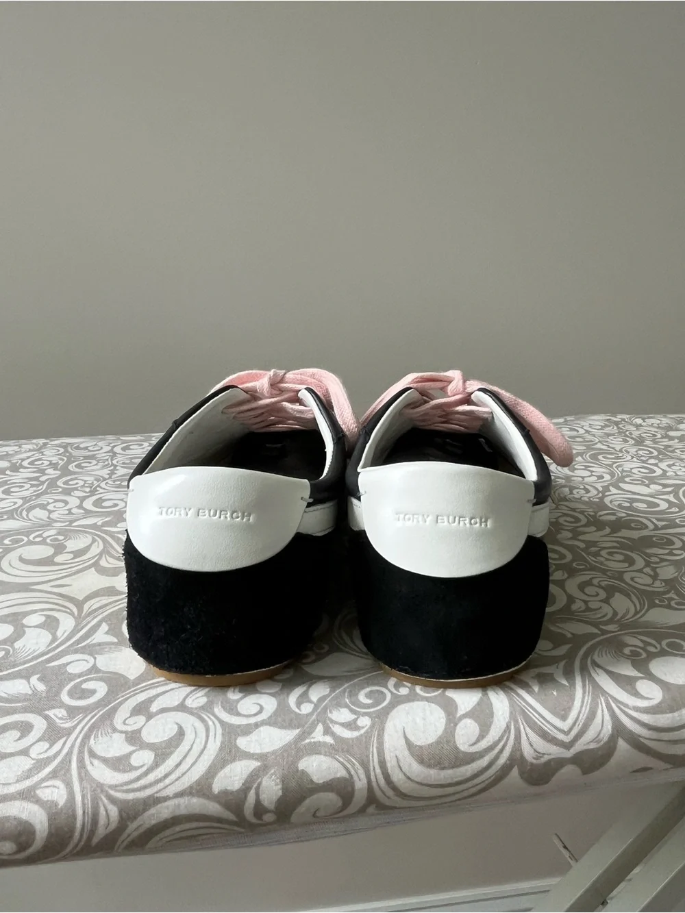 Tory Burch Black Hank Field Sneakers with Custom Pink Laces